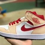 Air Jordan 1 Mid White Brown Red Sneakers 554724-201