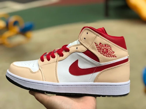 Air Jordan 1 Mid White Brown Red Sneakers 554724-201