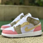 Air Jordan 1 Mid Pink Brown White Sneakers DJ0338-100