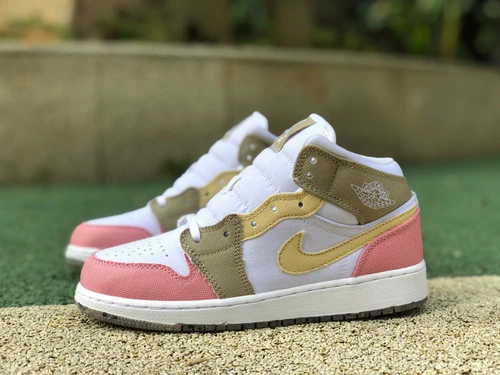 Air Jordan 1 Mid Pink Brown White Sneakers DJ0338-100