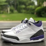 Air Jordan 3 "Dark Iris" White Purple Cracked Leather