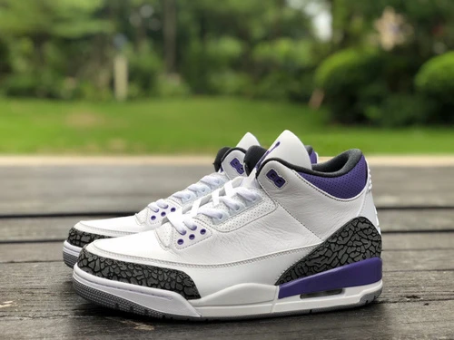 Air Jordan 3 "Dark Iris" White Purple Cracked Leather