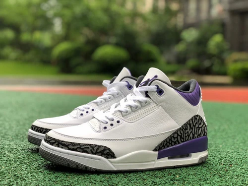 Air Jordan 3 "Dark Iris" White Purple Cracked Leather Pure Version