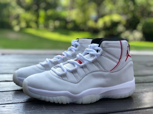 Air Jordan 11 "Platinum Tint" White Red Basketball Shoes 378038-378037-016