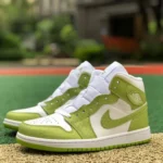 Air Jordan 1 Mid SE White Green Snakeskin Sneakers DV2959-113