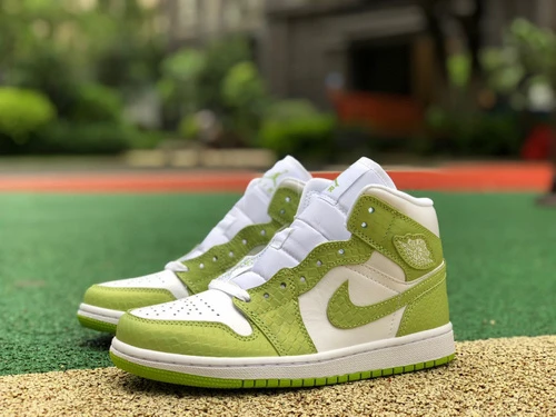 Air Jordan 1 Mid SE White Green Snakeskin Sneakers DV2959-113