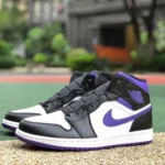 Air Jordan 1 Mid Black White Purple Sneakers 554724-095