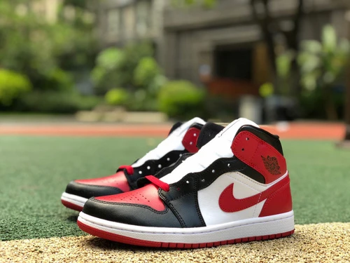 Air Jordan 1 Mid "Bred Toe" Black Red Sneakers BQ6472-079