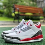 Air Jordan 3 "Fire Red" White Red Cracked Leather Pure Version DN3707-160