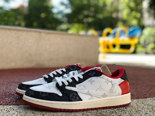 Travis Scott x Nike Air Jordan 1 Low Red Black White Sneakers DM7866