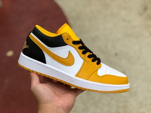 Air Jordan 1 Low White Yellow Black Sneakers 553558-701