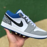 Air Jordan 1 Low "Grey Blue Crackle" Retro Basketball Sneaker DM1199-140