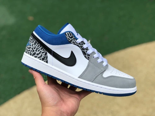 Air Jordan 1 Low "Grey Blue Crackle" Retro Basketball Sneaker DM1199-140