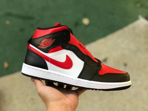 Air Jordan 1 Mid "Bred Toe" Black Red Sneakers 554724-079