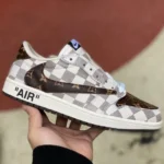 Travis Scott x Air Jordan 1 Low x Louis Vuitton Brown White Sneakers