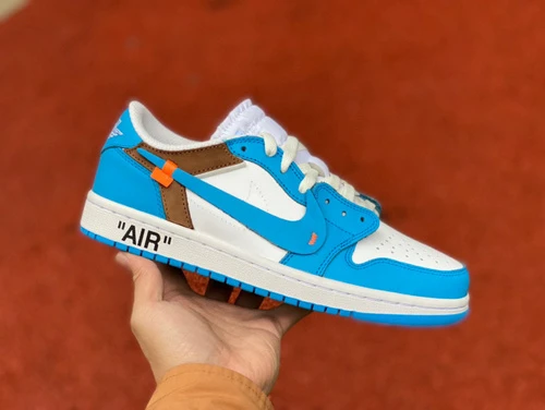 Air Jordan 1 x OFF-WHITE North Carolina Blue Low Sneakers AQ0818-148