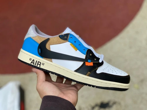 Air Jordan 1 x OFF-WHITE Black Blue Low Sneakers CZ0790-108