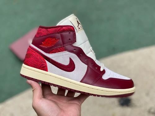 Air Jordan 1 WMNS "Tiki Leaf" White Red Sneakers DZ2820-600