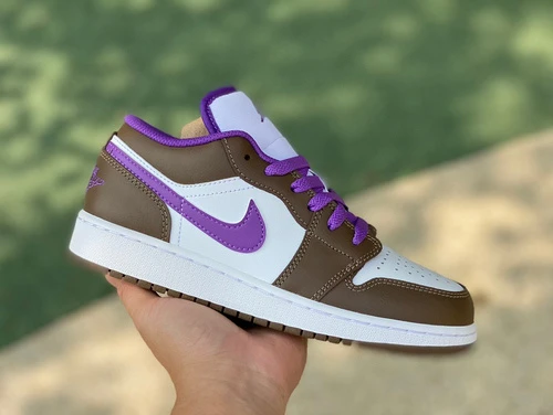 Air Jordan 1 Low GS White Purple Brown Sneakers 553560-215