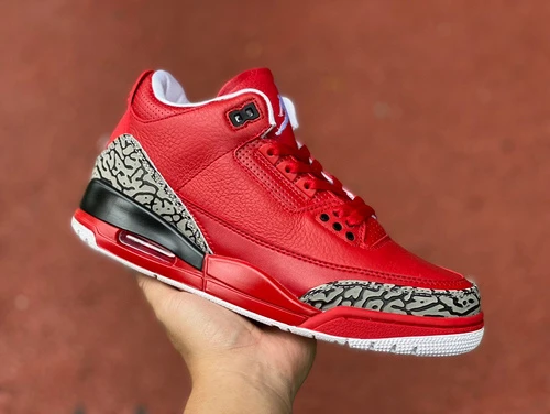 Air Jordan 3 Retro "Grateful" Red Cracked Leather