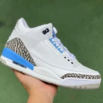 Air Jordan 3 "UNC" White Blue Cracked Leather Cut Piece Version