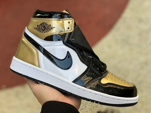 Air Jordan 1 Top 3 "Black Gold Toe" Patent Leather Sneaker 861428-001