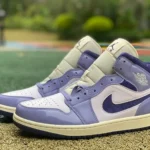 Air Jordan 1 Mid White Purple Patent Sneakers DZ3745-500