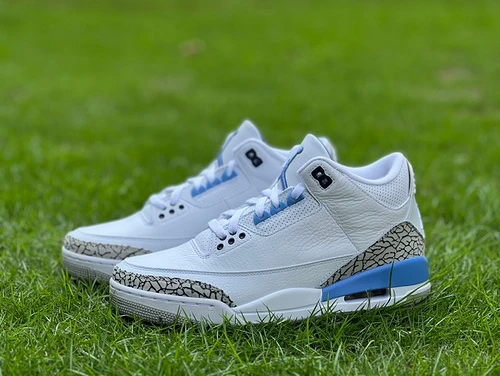 Air Jordan 3 "UNC" White Blue Cracked Leather