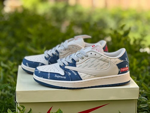 Supreme x Travis Scott x Air Jordan 1 Low Red Blue White Sneakers LJ5188-001