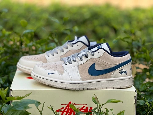 Air Jordan 1 Low White Brown Blue Sneakers SJ9950-027