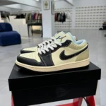 Air Jordan 1 Low Beige Black Woven Sneakers HQ3437-101