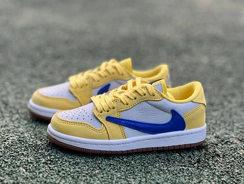 Travis Scott x Air Jordan 1 Low Yellow Blue Kids DZ5909-700