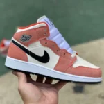 Air Jordan 1 Mid White Pink Suede Sneakers DV1336-800