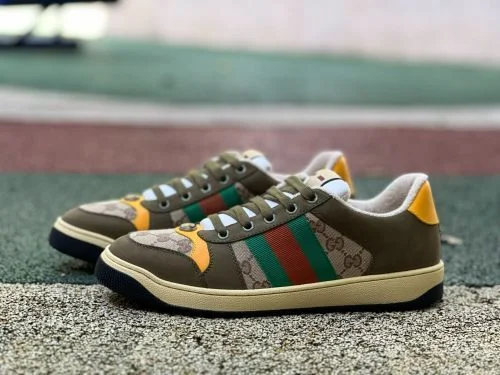 GUCCI Screener 帆布金属双G珐琅橄榄绿休闲鞋