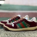 GUCCI Screener 帆布金属双G珐琅酒红色休闲鞋