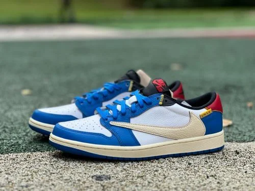 LJR版 AJ1 Union x Travis Scott 低帮拼接白蓝运动鞋 DM7866-111