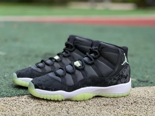 正版 AJ11 发光万圣节黑白绿女款运动鞋 IB1378-001